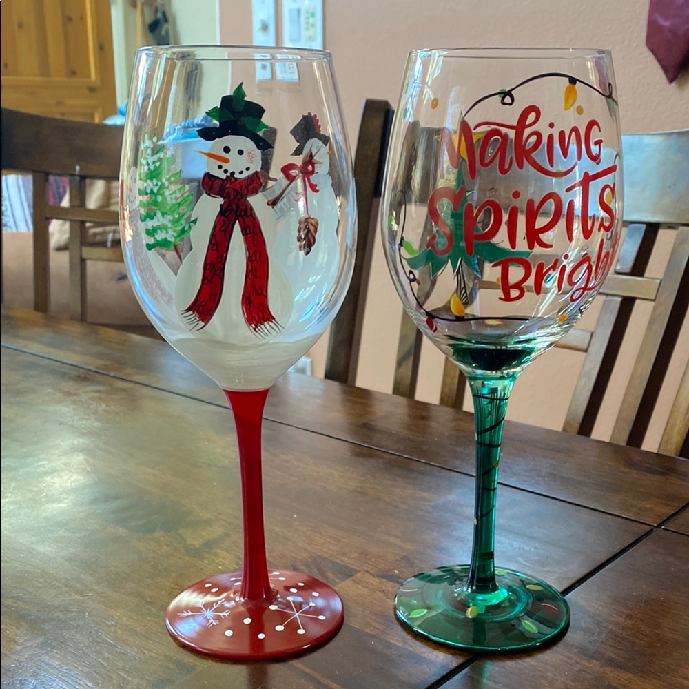 Festive Holiday Wine Glass Set - Snowman and Bright Spirits